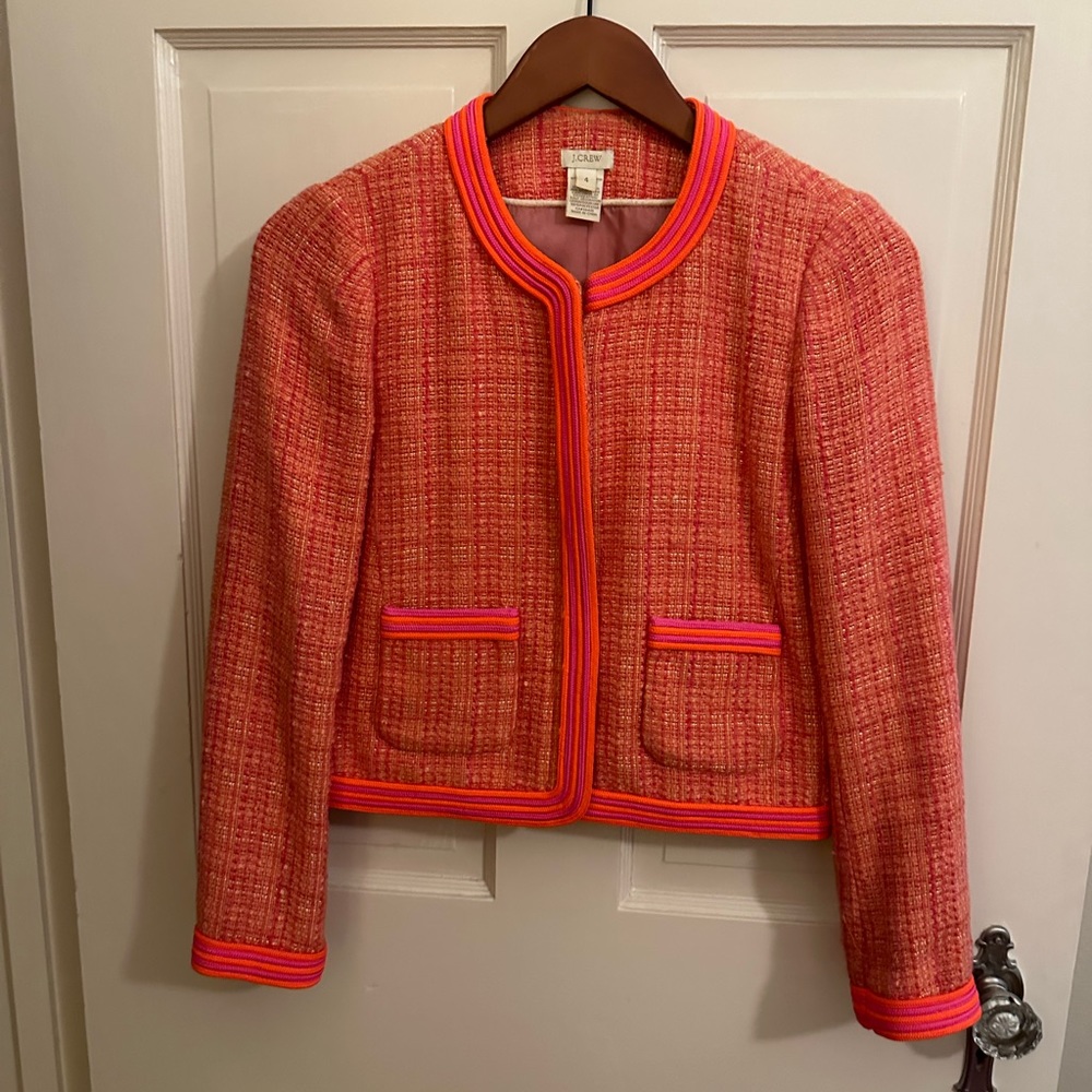 Hot pink and orange tweed J.Crew Blazer - Size 4
